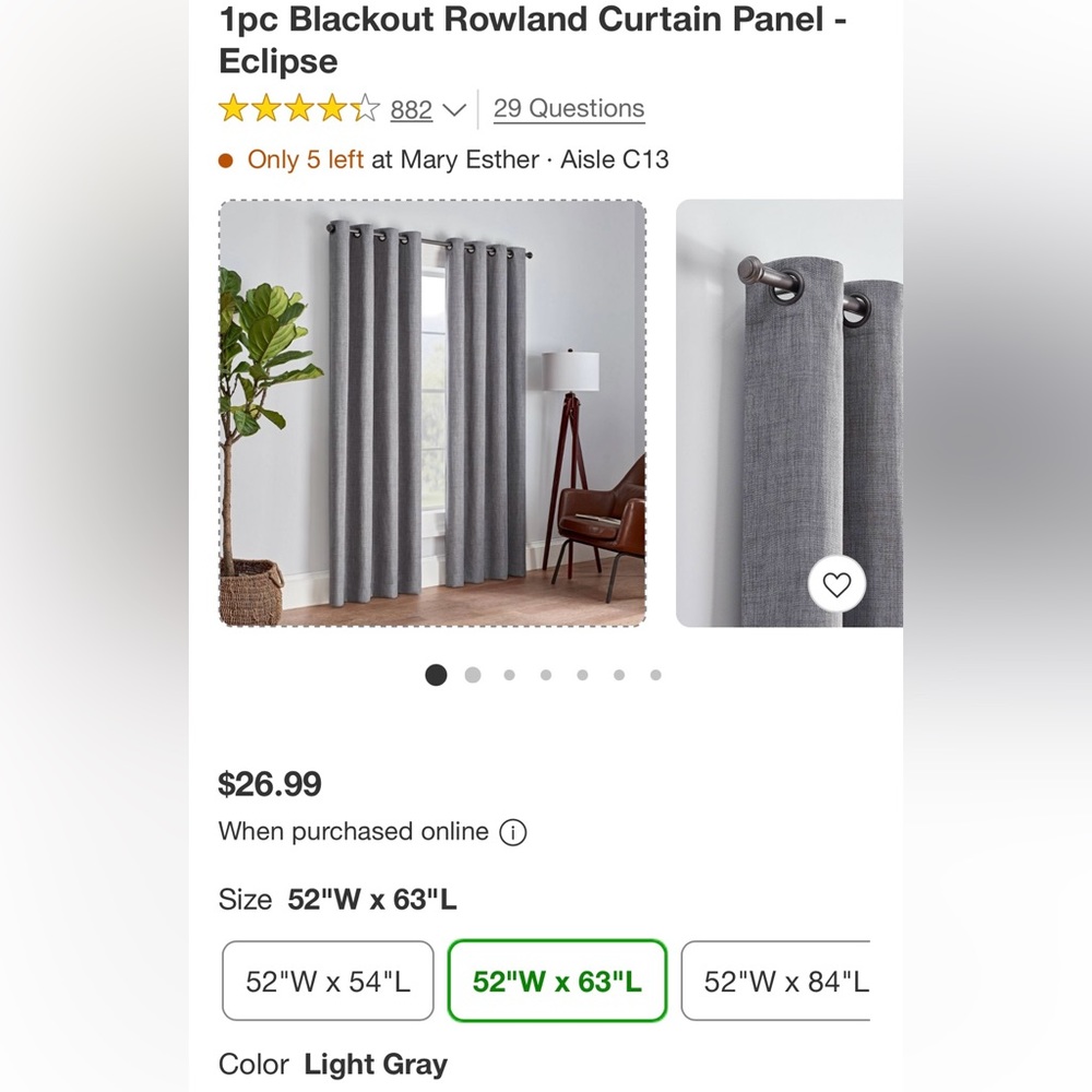 New Eclipse Blackout Window Curtain Light Grey